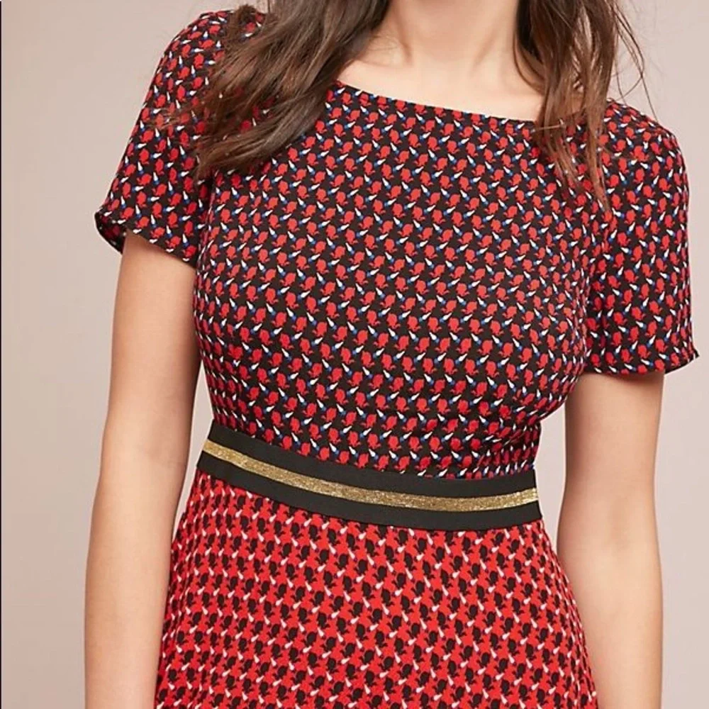 Amici Colorblock Dress Red Bunny Swan 6 NWT Short Sleeve Print